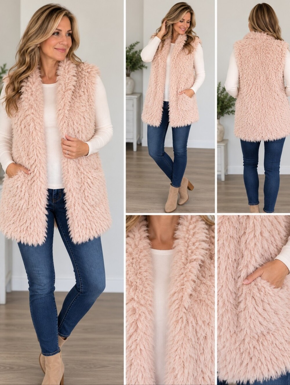 Frazzle Dusty Blush Pink Sherpa Faux Fur Vest – Size Medium